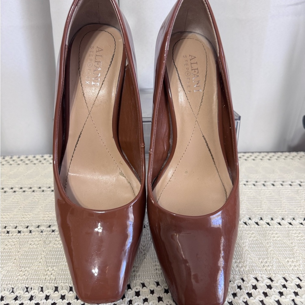 Alfani Brown Patent Leather Square-Toe Pumps